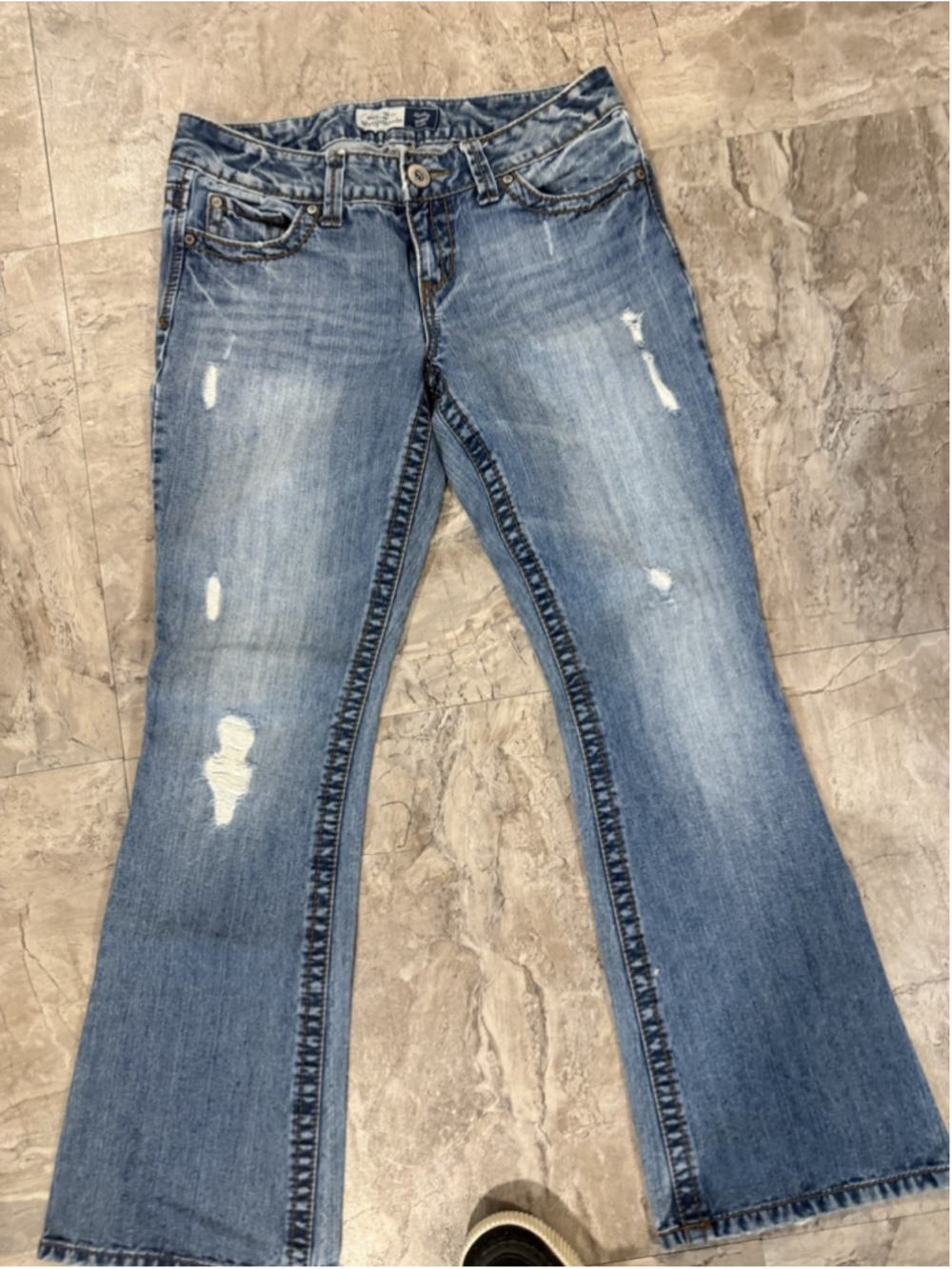 Aeropostale Hailey Skinny Flare Jeans Distressed Low Rise Size 7/8 Reg W 30 Y2K - Picture 3 of 8